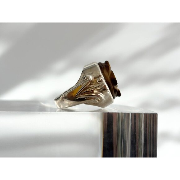 Hand Carved Wood Floral Shaped 925 Sterling Silver Statement Vintage Ring - sz 7 - Picture 7 of 11